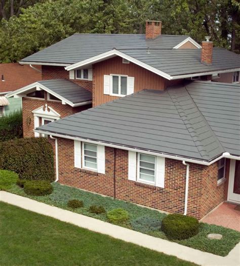 charcoal metal roof on brick house|brick house metal roof pictures.